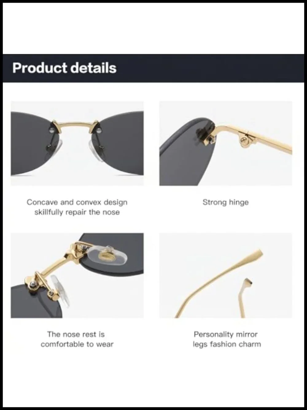 Rimless Oval Sunglasses Y2K Rhinestone Diamond Frame Retro 90s UV400 Protection